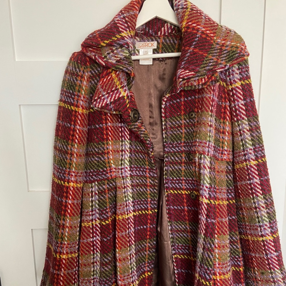 Larok Multi-Colored Plaid Wool- Blend Peacoat - image 2